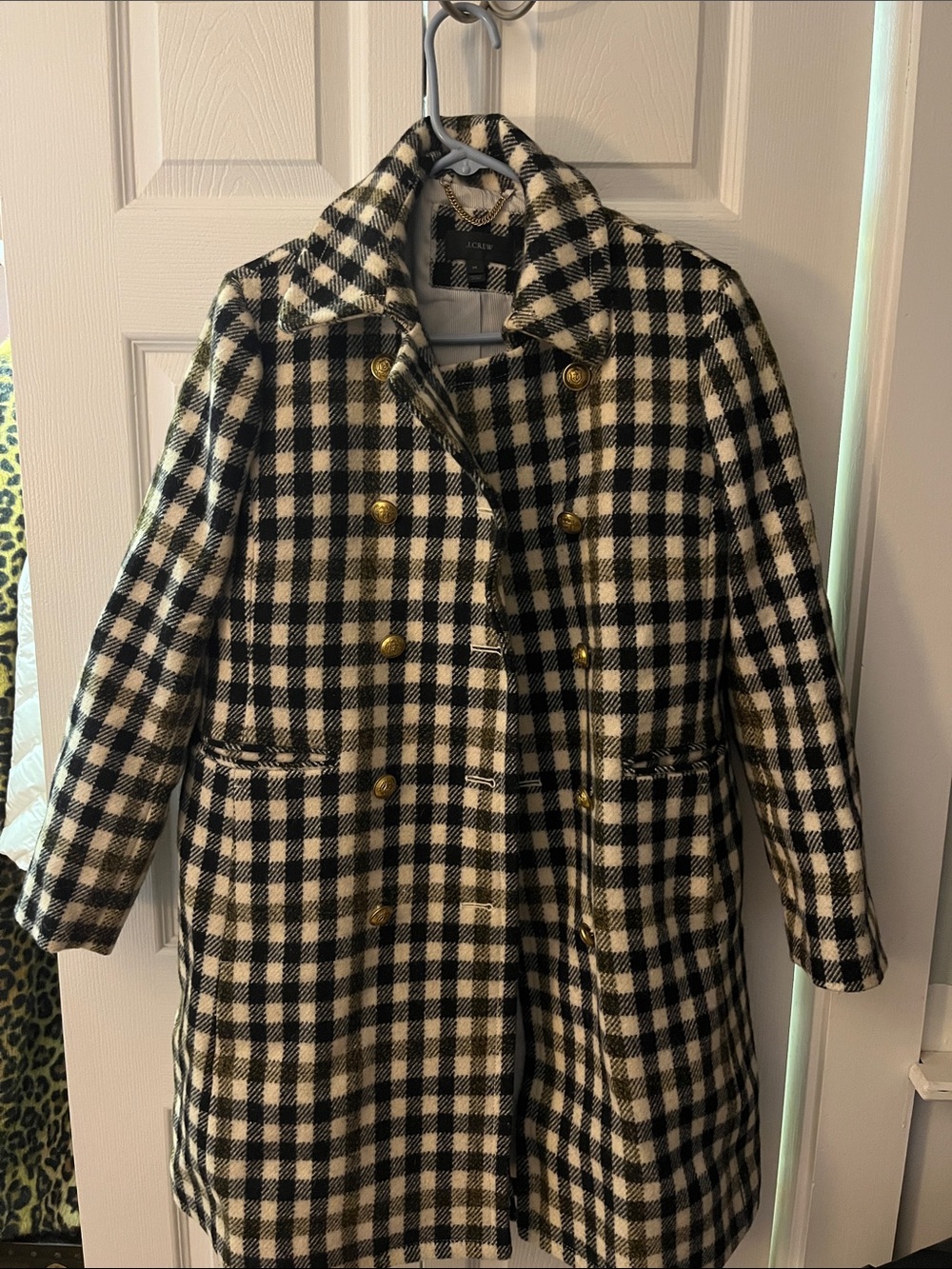 Vintage J Crew Checked Black & White Wool-Blend Coat